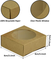 24 Pc Pack Brown Kraft Paper Boxes with Round Clear Window for Gift Wrapping, Party, Treats and giveaways .100% recycled material. - Willow